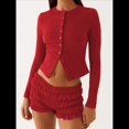 thumbnail image 4 of Blusas de Larga para Mujer, Cárdigan Ligero de Otoño, Camisetas para Salir, Blusas Acanaladas con Botones, Lindas y A Rojo L, 4 of 9