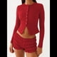 thumbnail image 4 of Blusas de Larga para Mujer, Cárdigan Ligero de Otoño, Camisetas para Salir, Blusas Acanaladas con Botones, Lindas y A Rojo L, 4 of 9