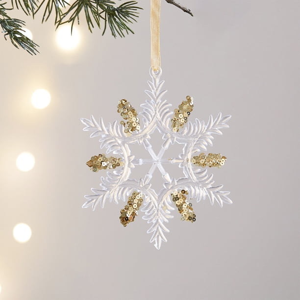 Adorno navideño Fiudx transparente con borde dorado y copos de nieve
