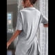 thumbnail image 4 of Vestido de Verano para Mujer, Cuello en V, Corta, Holgado, Informal, con Cuello Tipo Camiseta, Gris, Talla L, 4 of 6