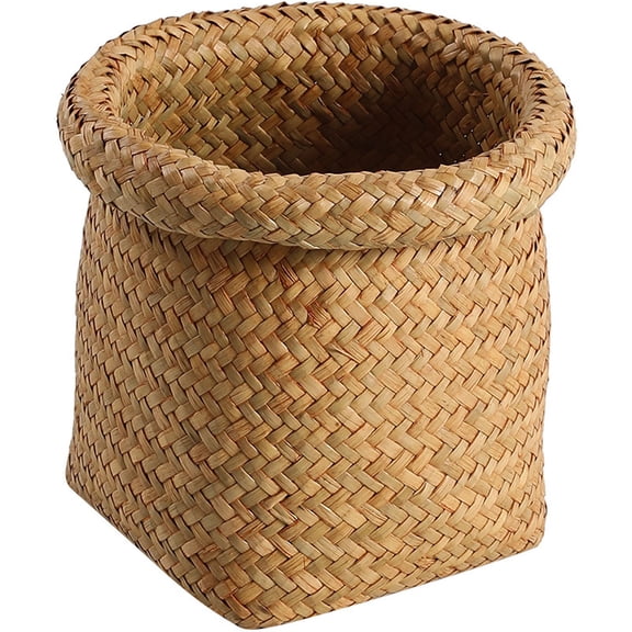Lypsnake Natural Seagrass Woven Storage Basket with Rolled Rim, Handmade Rattan Plant Pot Cover, Decorative Wicker Planter Basket for Indoor Plants Home Organizing