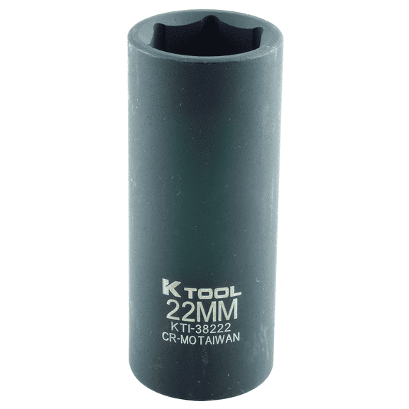 K-Tool 38222 22mm x 1/2" Drive 6pt Metric Deep Chrome-moly Impact Socket