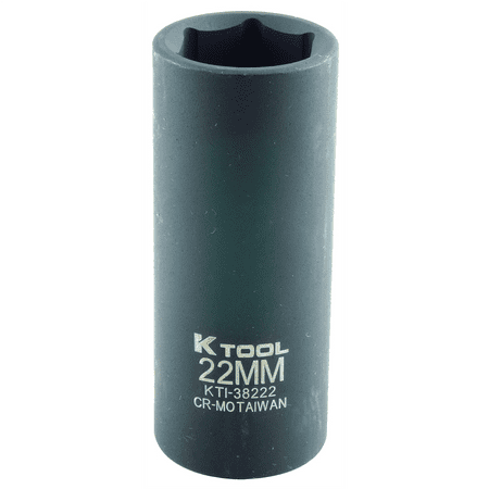 K-Tool 38222 22mm x 1/2" Drive 6pt Metric Deep Chrome-moly Impact Socket