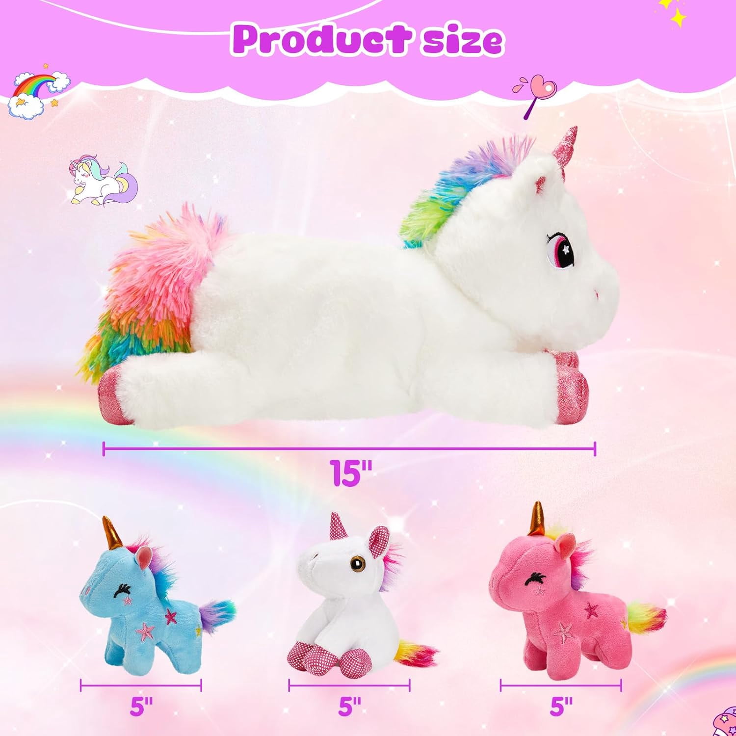 Houwsbaby Unicorn Mommy Stuffed Animal with 3 Babies Inside,4 in 1unicorn Plush Toy,Present for Boys Girls Kids Birthday Festival Christmas