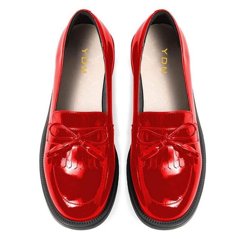YDN Women's Round Toe Tassels Penny Loafers Bows Slip On Low Block