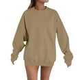 thumbnail image 5 of Women's Solid Color Round Neck Long Sleeve Pullover Sweatshirt, Loose Fit Casual T-Shirt Style Top, Comfortable Everyday Wear for Daily Life, Home, Vacation and Couple Matching Outfits Khaki M, 5 of 6