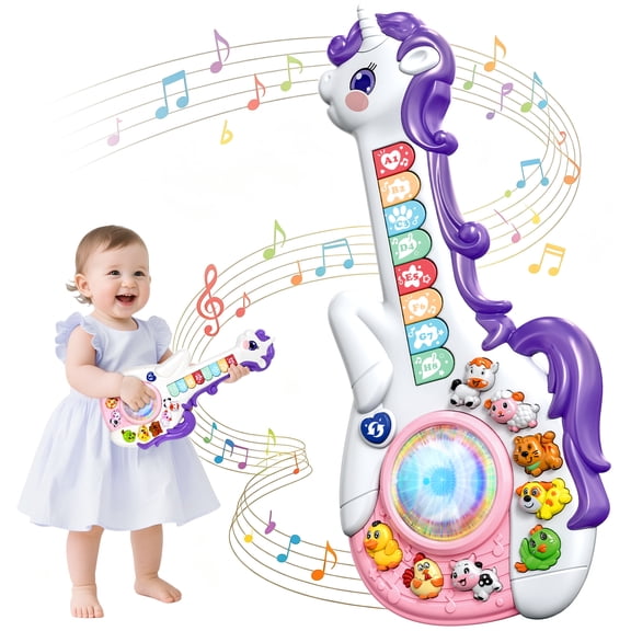 Marstone Toys for 1 2 Year Old Girl Birthday Gifts: Baby Musical Unicorn Toys 12-18 Months, Educational Cartoon Guitar for Toddler Boy Kids 1-3
