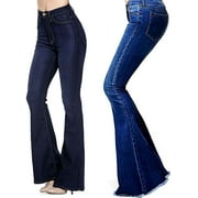 Jack David /Sweet Look High Waist Juniors Womens Plus 70s Flared Bell Bottom Bootcut Denim Jeans Pants