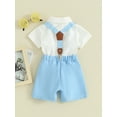 thumbnail image 4 of Bagilaanoe 2Pcs Newborn Baby Boys Overalls Shorts Set Short Sleeve Romper Tops + Suspender Short Pants 3M 6M 12M 18M Infant Gentleman Formal Clothes, 4 of 9