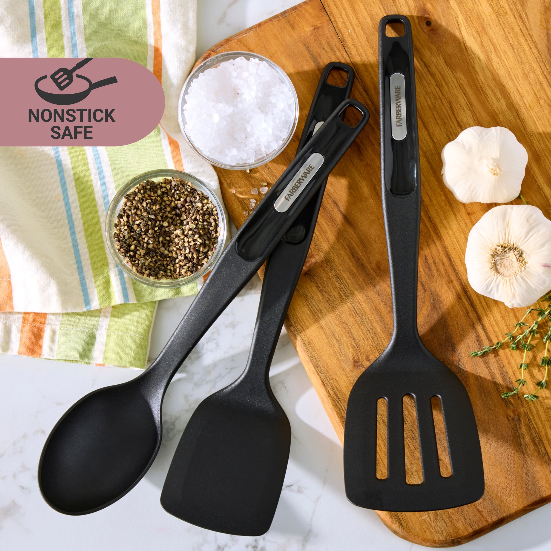 Farberware Professional Nylon Cooking Utensils Set of 3, Turners and Basting Spoon