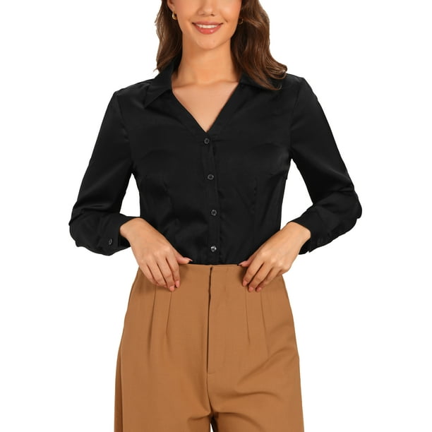 Body de manga larga con cuello y botones INSPIRE CHIC para mujer, talla XS, negro