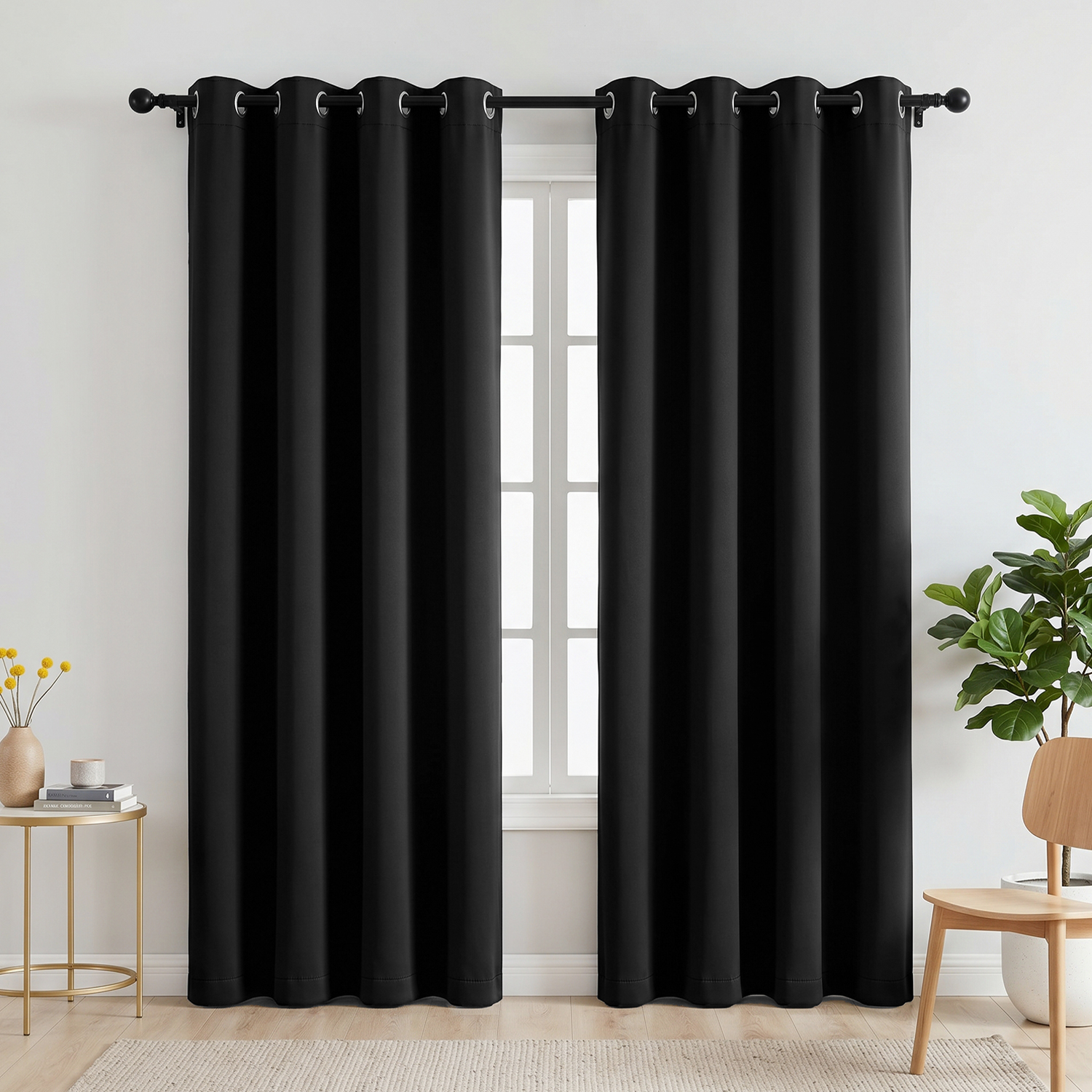 Blackout Curtains, 52 x 84 inch Black Curtains Set of 2 Panels, Thermal Insulated Room Darkening Curtains for Bedroom, Privacy Protection