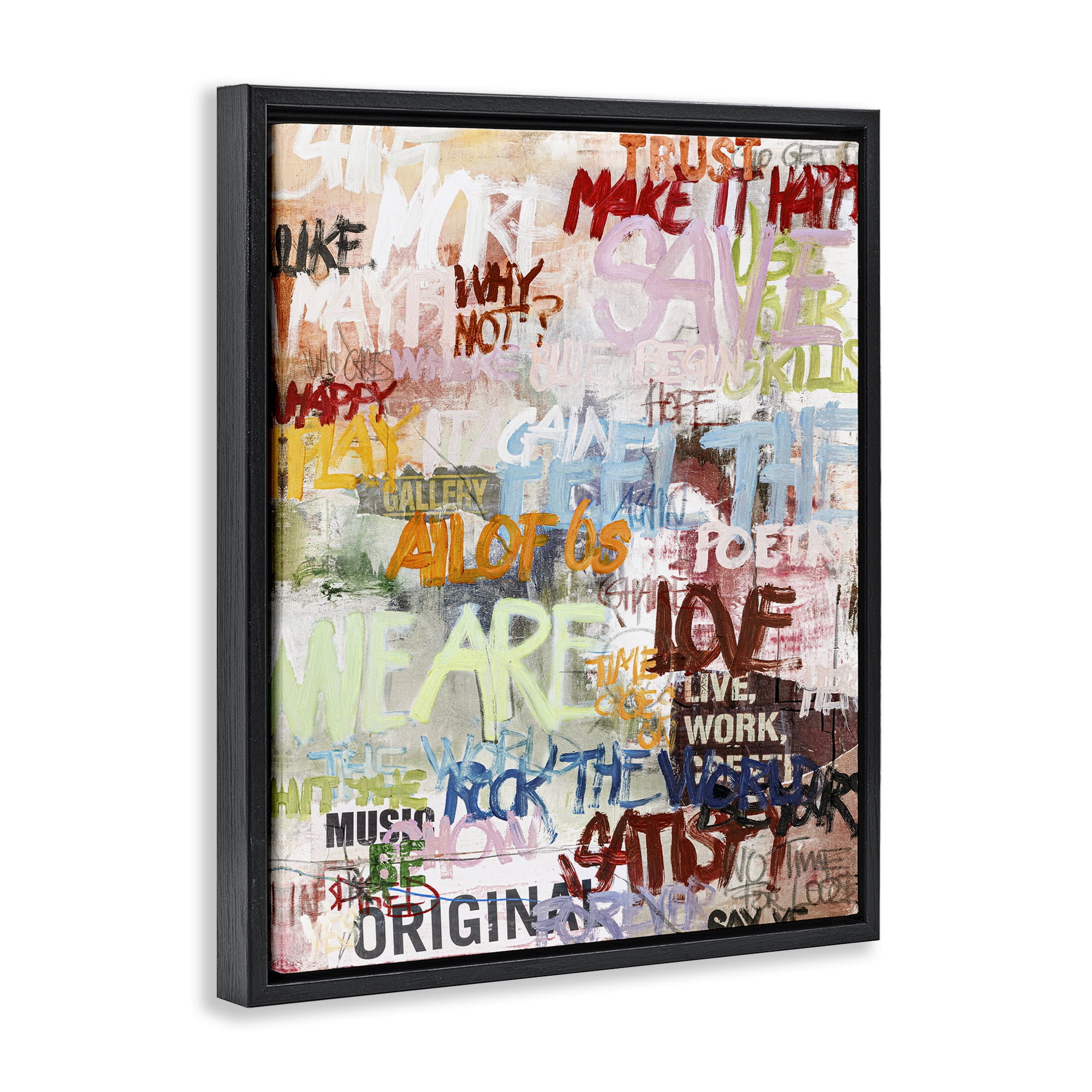 Stupell Industries Modern Graffiti Phrases Abstract Painting Black Floater Framed Canvas Art Print Wall Art, 25 x 31