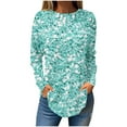 thumbnail image 2 of Sakmal Blue Ladies Tops Plus Size Long Sleeve Crew Neck Floral Tunic Womens Shirts, 2 of 5