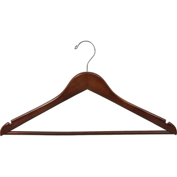 Wood Suit Hanger w/ Solid Wood Bar & Walnut Finish, Box of 25 Space Saving 17 Inch Flat Wooden Hangers w/ Chrome Swivel Hook & Notches for Shirt Dress or Pants by International Hanger