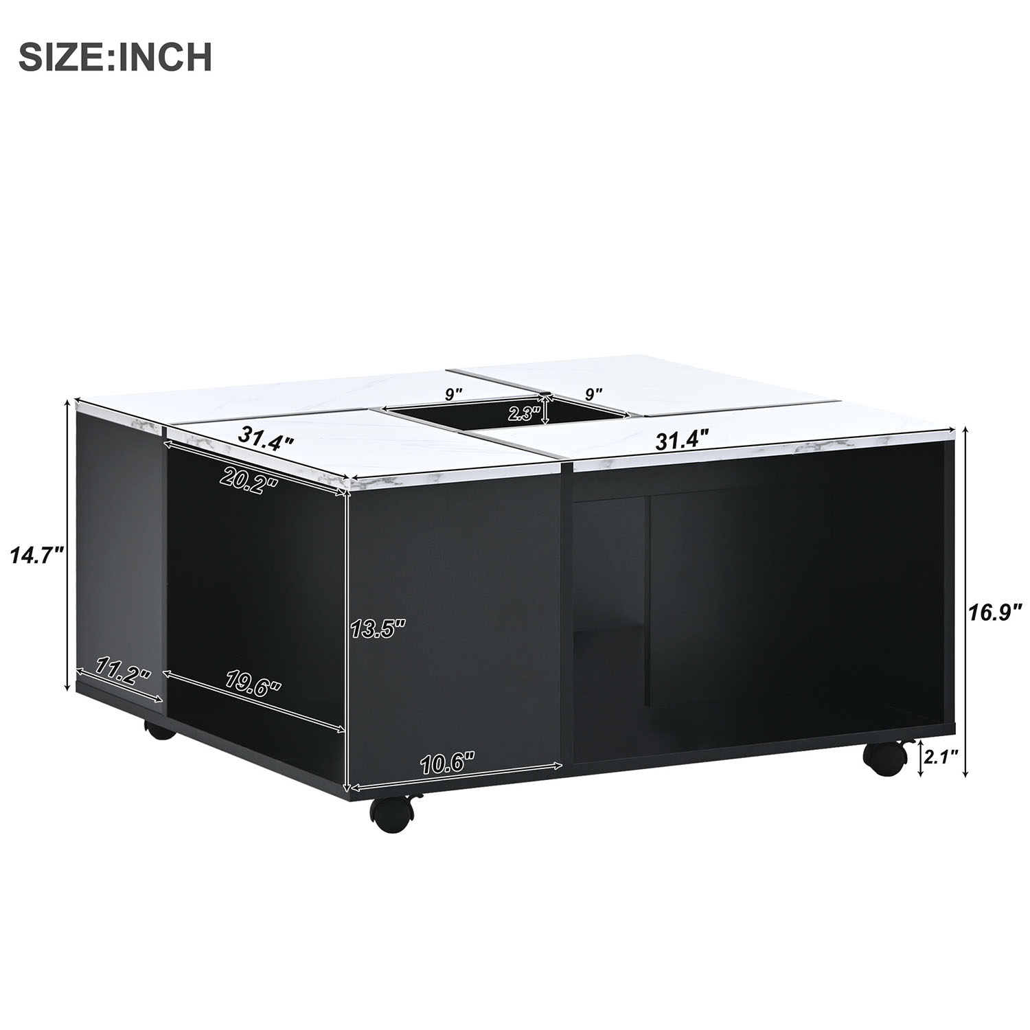 Kadyn 2-layer Coffee Table, Sofa Center Table with Casters, UV High-gloss Marble Center Table with Removable Tray for Living Room, White+Black Kadyn 2-layer Coffee Table, Sofa Center Table with Casters, UV High-gloss Marble Center Table with Removable Tray for Living Room, White+Black