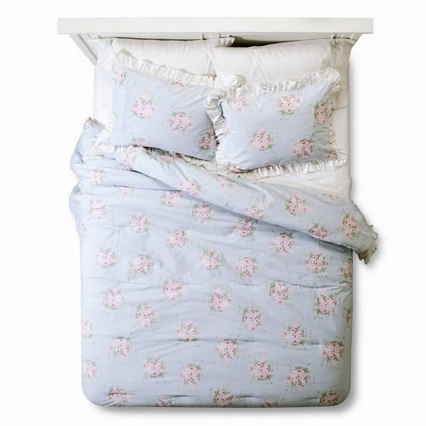 Simply Shabby Chic Twin Bed Comforter Set Blue Rose Boquet Floral 2 Pc Walmart Com Walmart Com