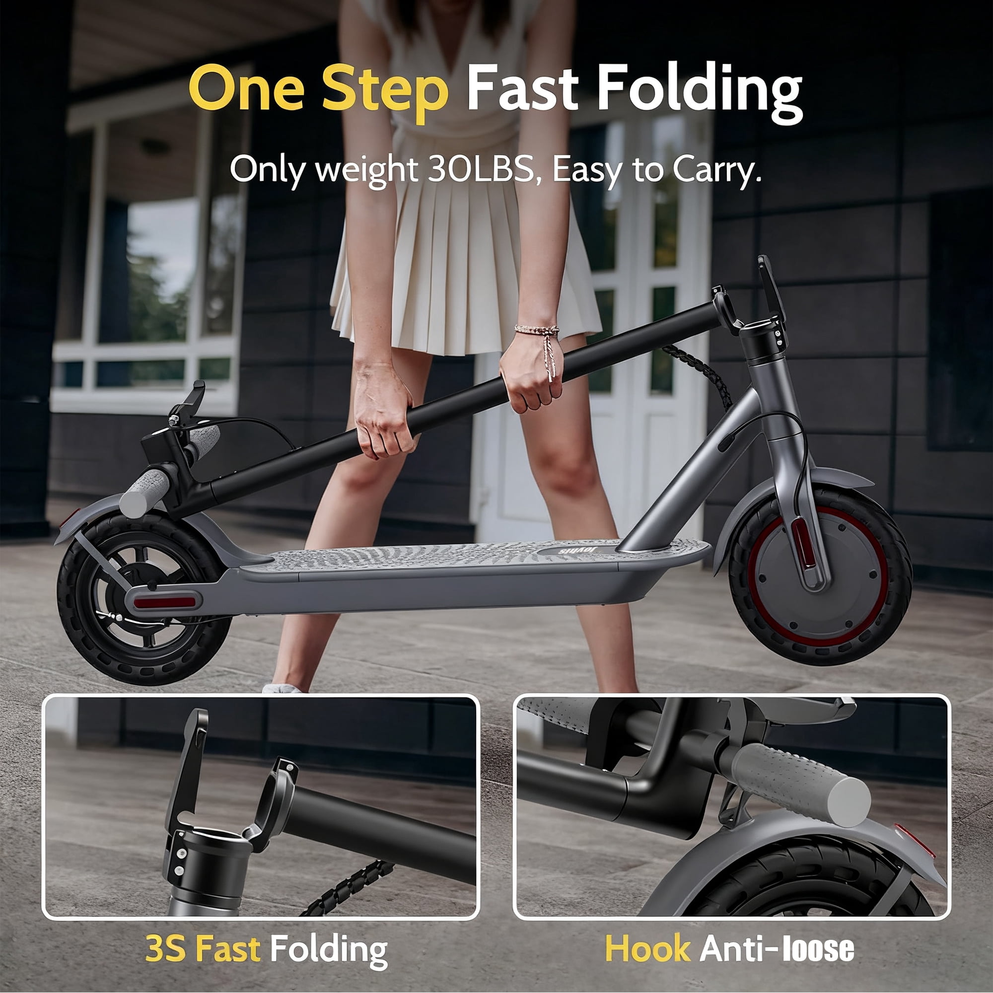 JOYHIS J078 350W Folding Electric Scooter, 8.5" Solid Tires, 19mph, 21-Mile Range, Ideal for Commuting