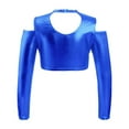 thumbnail image 2 of YONGHS Kids Girls Metallic Long Sleeve Off-Shoulder Dance Crop Top Jazz Hip Hop T-Shirt Dancewear Royal Blue 4, 2 of 5