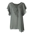 thumbnail image 6 of Womens Plus Size Tops Short Sleeve Fashion Casual V Neck Solid Print Lace Short Sleeve T Shirt Summer Plus Size Tops, 6 of 8