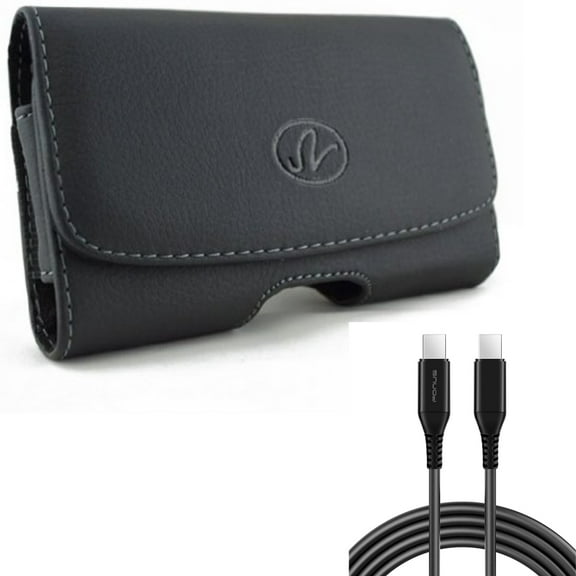 PD Fast Charger Cord 10ft Long USB-C Cable w Leather Case Belt Clip for Samsung Galaxy A53 5G,A33 5G Phones - Power Wire (Type-C to Type-C) Sync, Swivel Holster Loops Cover