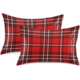 thumbnail image 2 of GZHJMY Red White Plaid Satin Pillowcases for Hair and Skin Soft Like Silk Pillowcase, Satin Cooling Pillow Cases with Envelope Closure, Comfortable and Breathable, 20" x 26" Home Decor, 2 of 7