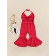 thumbnail image 2 of Qmyliery Girls Casual Summer Jumpsuit, Red Solid Color V-neck Backless Overalls Gift, 2 of 9