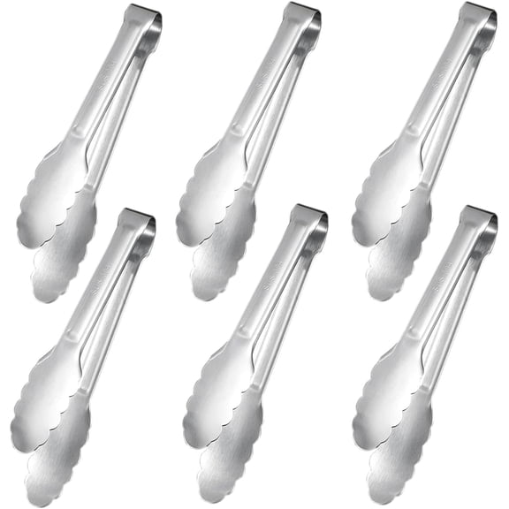 Minzimin Kitchen Tongs, 6Pcs Tongs Stainless Steel for Serving Food, Metal Tongs Small Tong for Buffet, Salad, Ice, Appetizer, Serving Utensils for Food