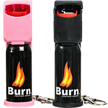 2 Pack Burn Pepper Spray 1/2oz Self Defense Security Flip Top, Black & Pink Combo