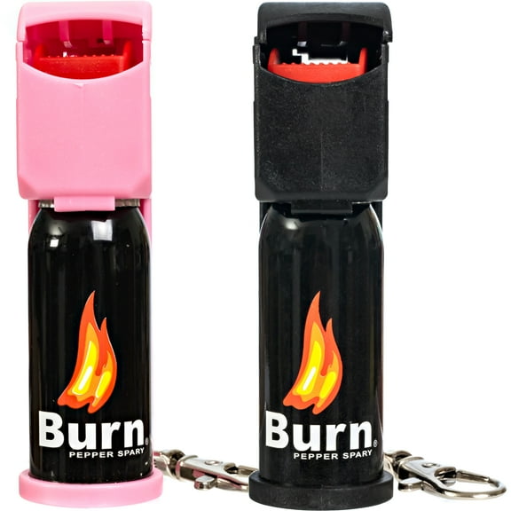 2 Pack Burn Pepper Spray 1/2oz Self Defense Security Flip Top, Black & Pink Combo