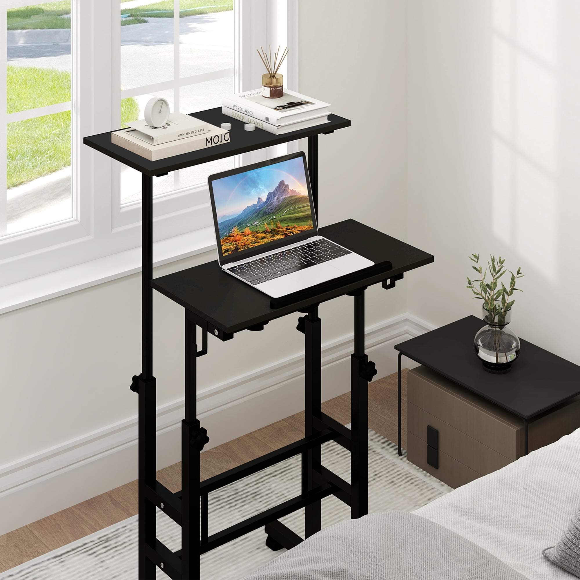 Costway Mobile Standing Desk Rolling Adjustable Laptop Cart Home Office Black