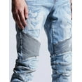 thumbnail image 4 of Crysp Denim Men's Biker Moto Distressed Rip & Repair Skinny Fit Stretch Jeans (30, Light Blue), 4 of 4