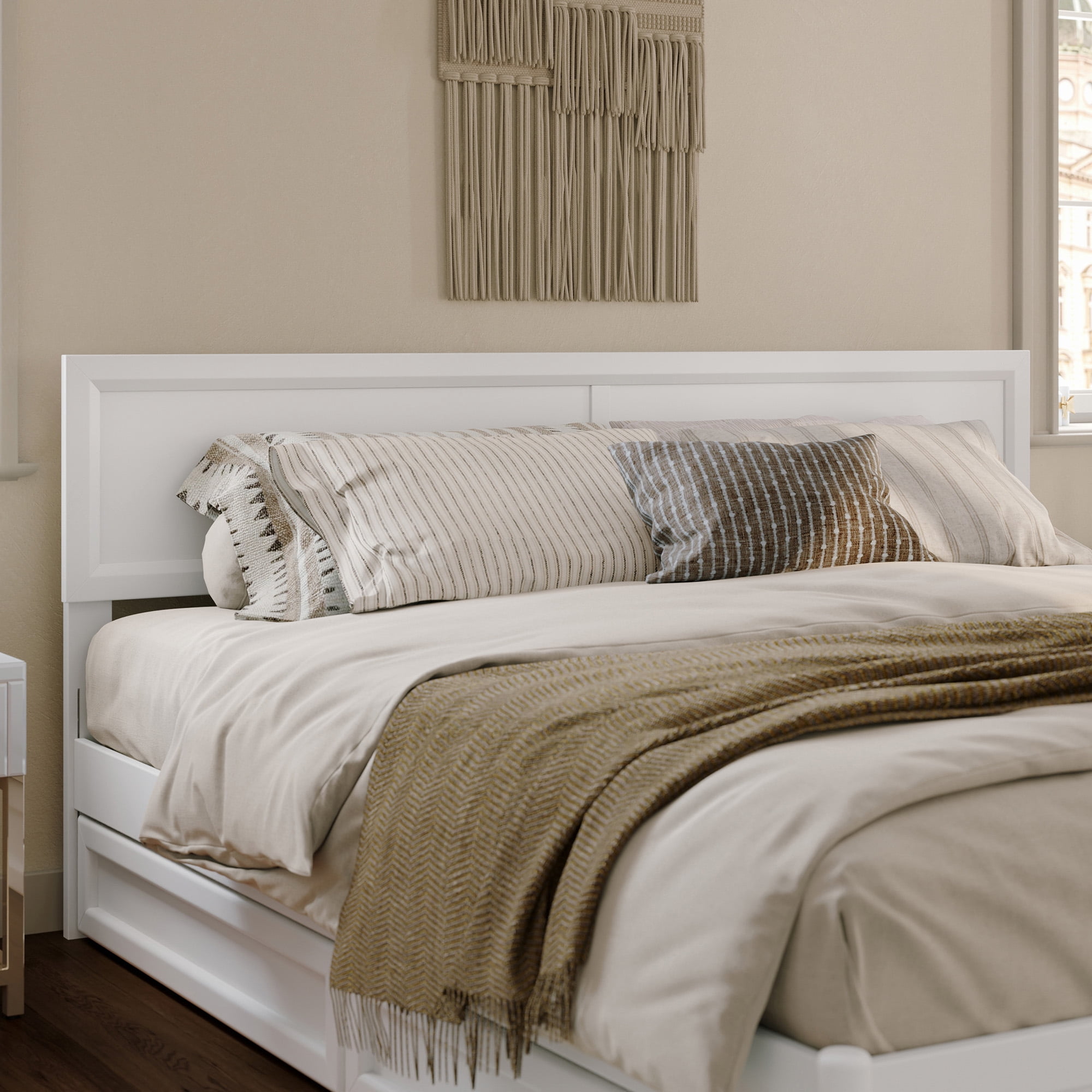 AFI Lylah King Wood Platform Bed with Panel Footboard and Twin-XL Trundle, White