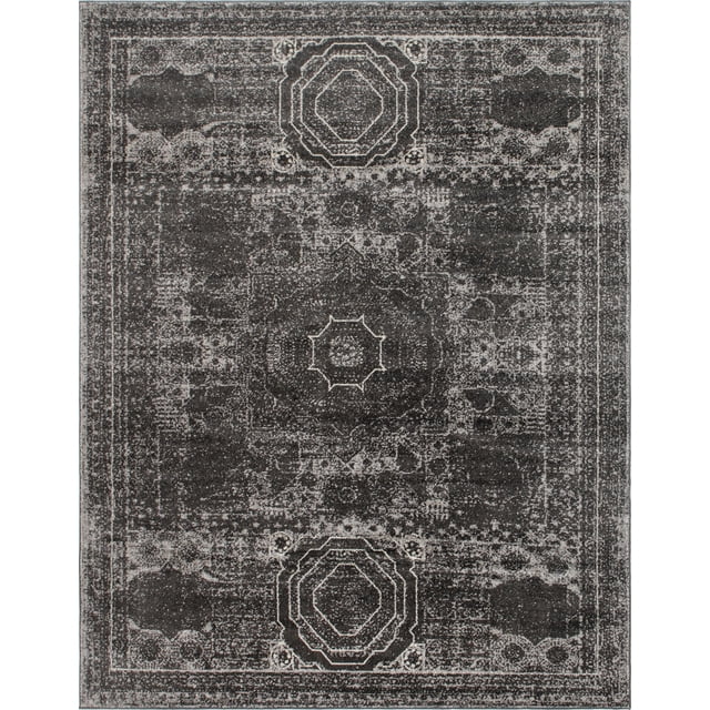 Unique Loom Bromley Collection Vintage Traditional Area Rug, 8 x 10 Feet, Dark Gray/Ivory