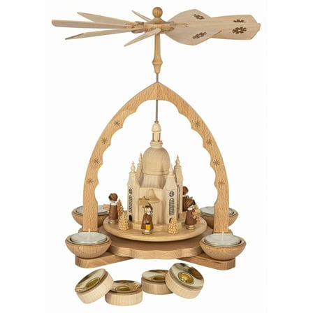 Christmas pyramid Frauenkirche with Kurrende for tea light and candles, 27 cm / 11 inch high, original Erzgebirge by Richard Glässer Seiffen