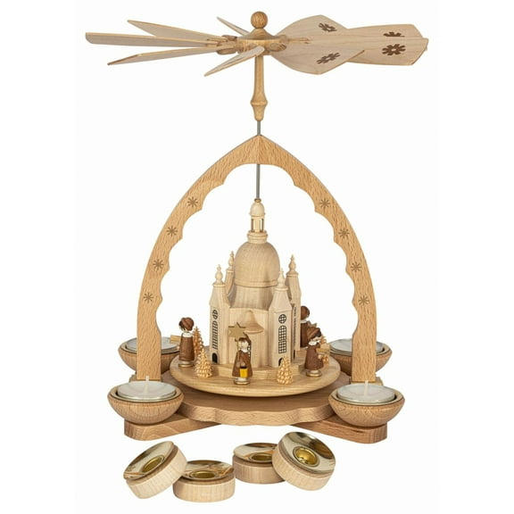 Christmas pyramid Frauenkirche with Kurrende for tea light and candles, 27 cm / 11 inch high, original Erzgebirge by Richard Glässer Seiffen