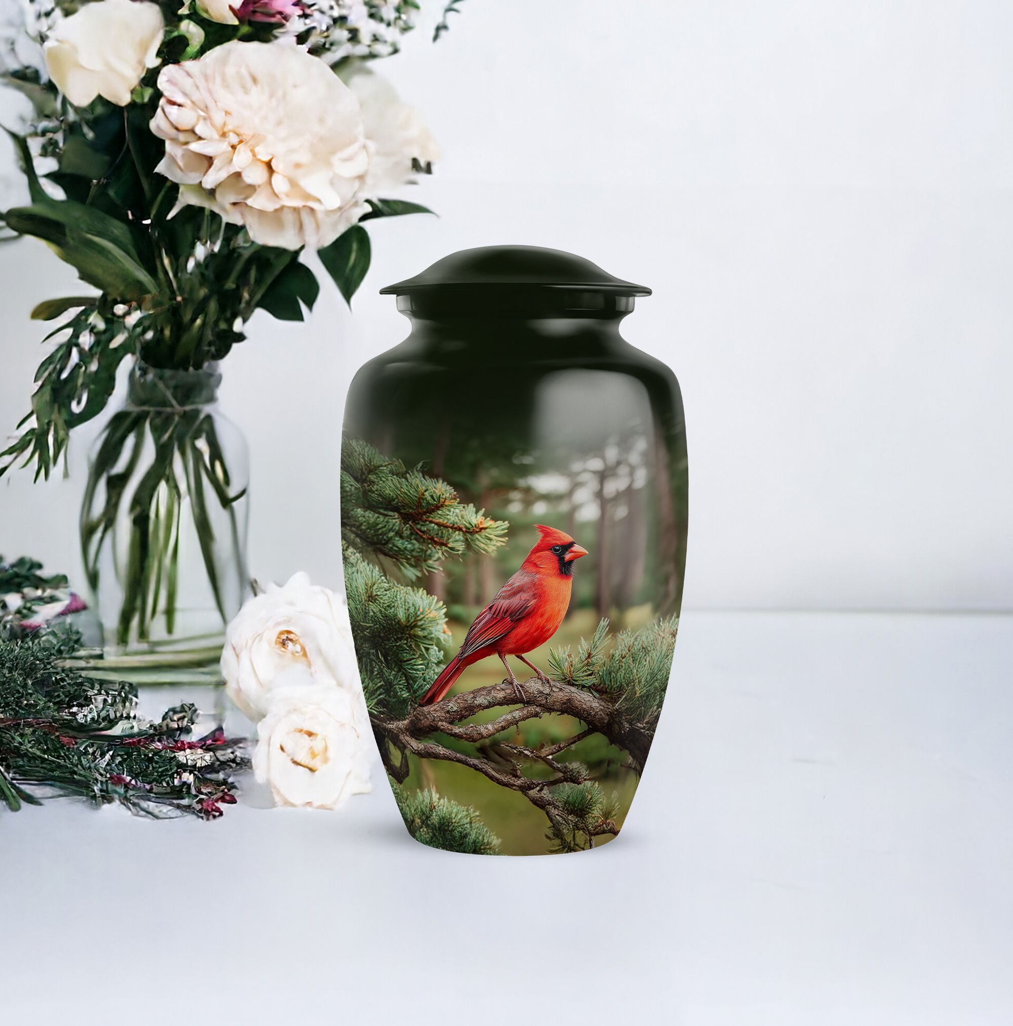 Cardinal Bird Cremation Urn For Mom And Dad - Tree Memorial Urn For Adult - Sunset Funeral Urns For Adult Male - Keepsake Urns For Ashes Set Of 4 And 1 Large (10&3) Inch Combo