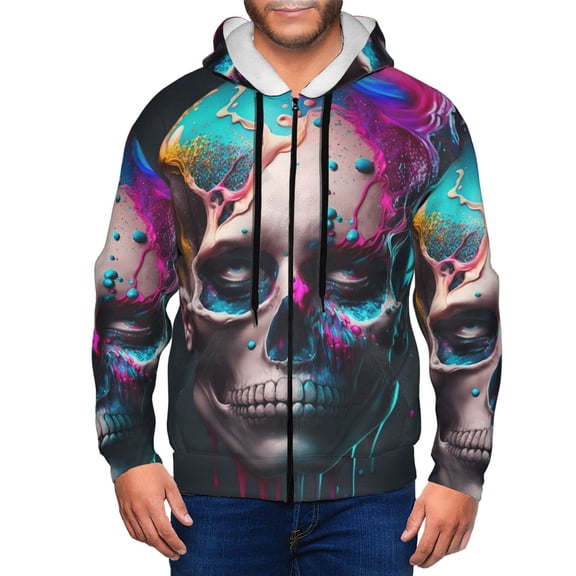 Naloa Modern Abstract Colorful Skull B Men’s Hoodies, Zip up Hoodie, Sweatshirts,Hoodies for Men Sizes S-3XL-Small