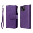 thumbnail image 2 of Allytech Detachable Wallet Case for Apple iPhone 15 Plus, Vintage PU Leather Folio Flip Wallet Case Multiple Cards Slots Kickstand Shockproof Protective Phone Case for iPhone 15 Plus - Purple, 2 of 17