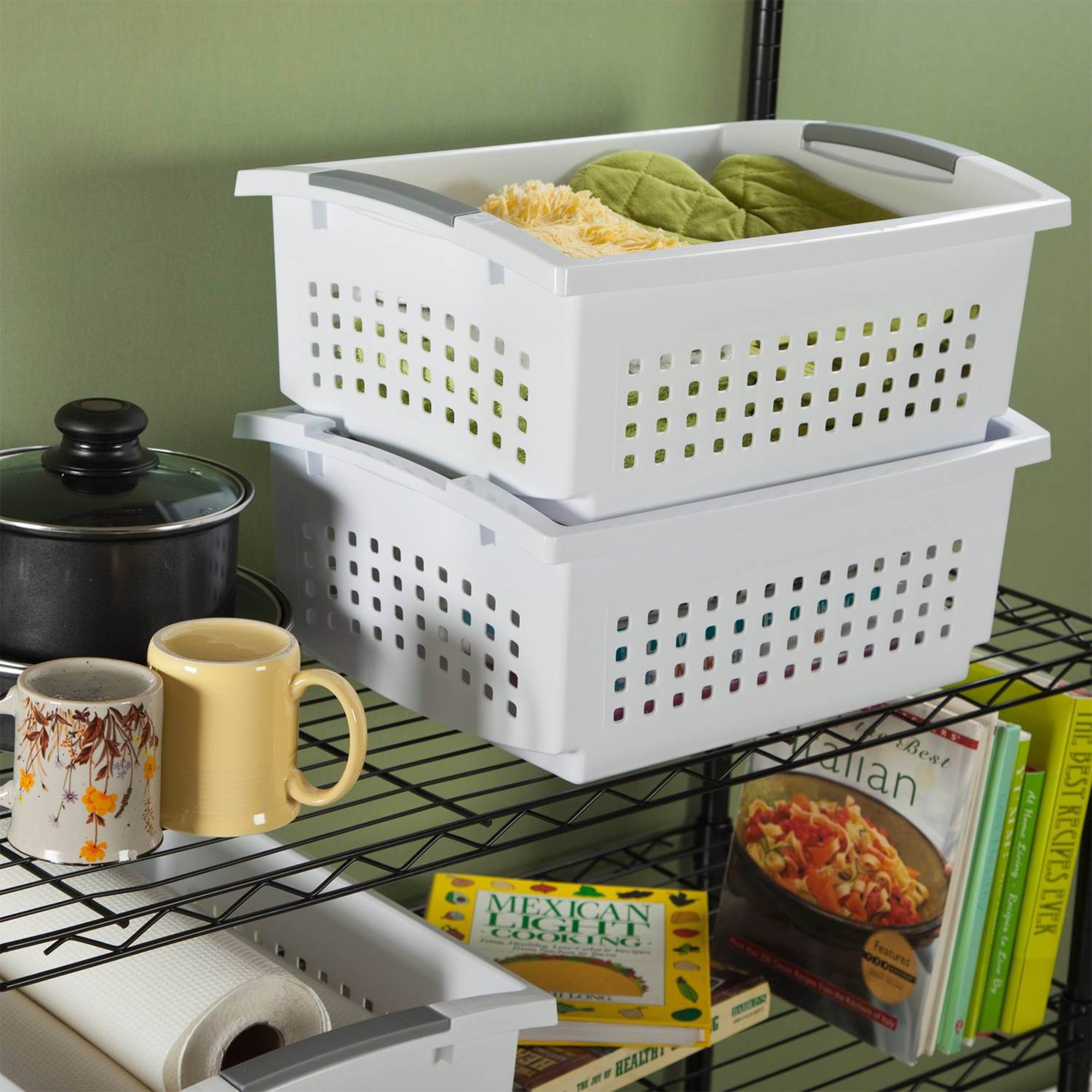 Sterilite Small Stacking Storage Basket with Comfort Grip Handles, 8 Pack - image 4 of 11