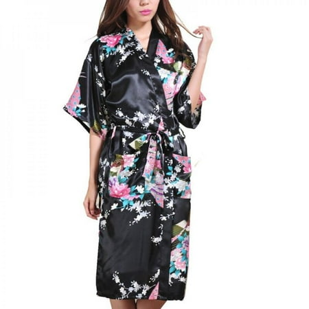 

Big Sale!!Comfortable Silk Satin Fashion Women s Nighdress Flower Print Kimono Robes Wedding Bride Night Dress Ladies Nightgowns Hot