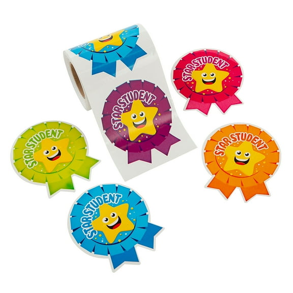Fun Express Star Student Ribbon Stickers Bulk 100 Pc