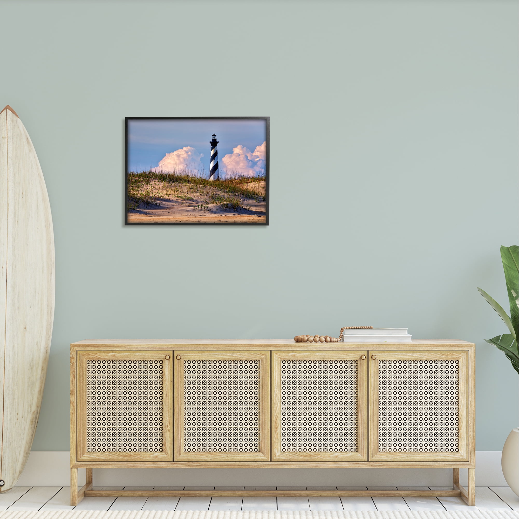 Stupell Nautical Lighthouse Cloudy Dunes Landscape Photography Black Framed Art Print Wall Art