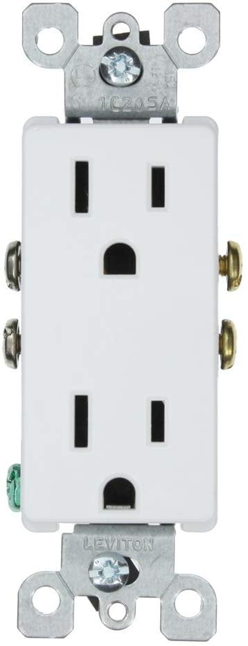 White 15Amp 125 Volt Leviton 5325-WSP Decora Styling Duplex Grounded Outlet 