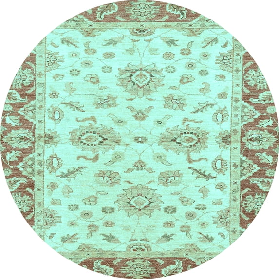 Ahgly Company Indoor Round Oriental Light Blue Traditional Area Rugs, 8' Round