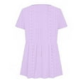 thumbnail image 6 of ATOYSOY Women's Short Sleeve T Shirts Eyelet Plus Size Tops Loose Tunic Solid Color Tees Trendy Causal Workout Comfy Round Neck Pullover Retro for Girls Purple L, 6 of 7
