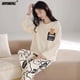 thumbnail image 2 of Conjunto de pijama de talla grande para mujer, ropa de dormir con estampado Kawaii, y cuello redondo de manga larga, a la moda, para otoño y primavera, M-5XL, 2 of 4