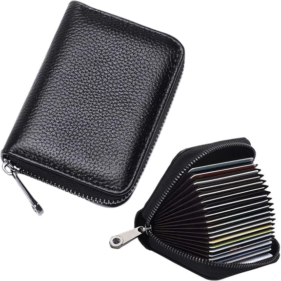 Credit Card Holder Small Card Wallet for Women or Men 20 Card Slots RFID Blocking Accordion Wallet with Zipper (Black 20)