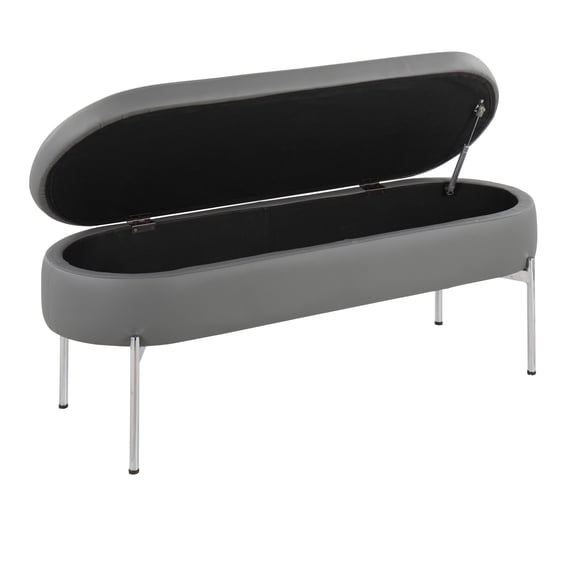 Lumisource Chloe Contemporary Storage Bench With Chrome Finish BC-CHLOE STOR GY