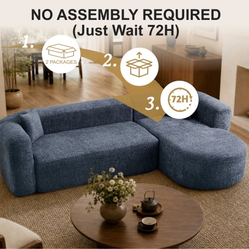 109.4" Boneless Modular Sectional Sofa with L-Shaped Chaise, Cloud-Like Chenille Couch, No Assembly Required, Blue